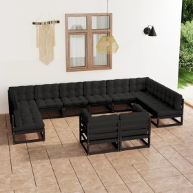 12-teiliges Gartenmöbel-Set mit Kissen aus schwarzem Kiefernholz von vidaXL, Gartensets - Ref: Foro24-3077278, Preis: 1,00 €,...