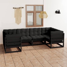 Set de muebles de jardín 6 pzas con cojines madera pino negro de vidaXL, Conjuntos de jardín - Ref: Foro24-3077298, Precio: 6...