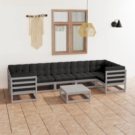 8-piece garden furniture set with gray pine wood cushions by vidaXL, Garden sets - Ref: Foro24-3077311, Price: 661,95 €, Disc...