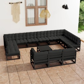 Set de muebles de jardín 14 pzas con cojines madera pino negro de vidaXL, Conjuntos de jardín - Ref: Foro24-3077293, Precio: ...