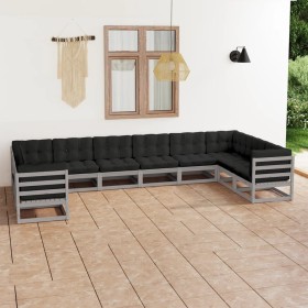 10-piece garden furniture set with gray pine wood cushions by vidaXL, Garden sets - Ref: Foro24-3077321, Price: 930,20 €, Dis...