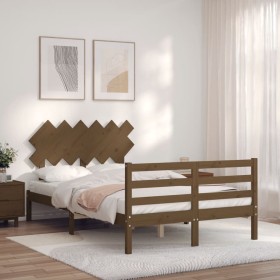 Double bed frame with honey brown wooden headboard by vidaXL, Beds and slatted bases - Ref: Foro24-3195259, Price: 148,99 €, ...