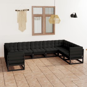 Set de muebles de jardín 9 pzas con cojines madera pino negro de vidaXL, Conjuntos de jardín - Ref: Foro24-3077318, Precio: 1...