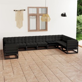 Set de muebles de jardín 10 pzas con cojines madera pino negro de vidaXL, Conjuntos de jardín - Ref: Foro24-3077323, Precio: ...