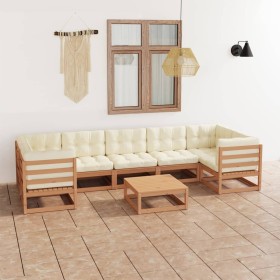 8-piece garden furniture set with brown honey pine wood cushions by vidaXL, Garden sets - Ref: Foro24-3077312, Price: 821,99 ...