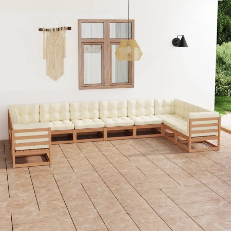 Set de muebles de jardín 10 pzs cojines madera pino marrón miel de vidaXL, Conjuntos de jardín - Ref: Foro24-3077322, Precio:...