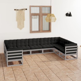 9-piece garden furniture set with gray pine wood cushions by vidaXL, Garden sets - Ref: Foro24-3077316, Price: 856,03 €, Disc...