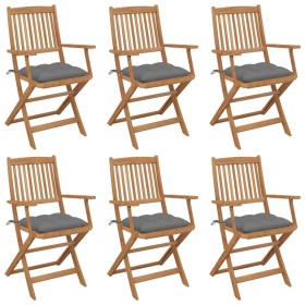 6 pcs folding garden chairs and solid acacia wood cushions by vidaXL, Garden chairs - Ref: Foro24-3074956, Price: 338,99 €, D...