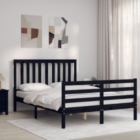 Estructura de cama con cabecero madera maciza negro 140x200 cm de vidaXL, Camas y somieres - Ref: Foro24-3194250, Precio: 159...