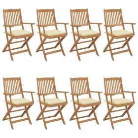 Folding garden chairs 8 units and solid acacia wood cushions by vidaXL, Garden chairs - Ref: Foro24-3074984, Price: 439,15 €,...