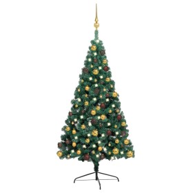 Halber Weihnachtsbaum mit Lichtern und grünen Kugeln 240 cm von vidaXL, Weihnachtsbäume - Ref: Foro24-3077481, Preis: 75,99 €...