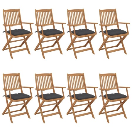 8 pcs folding garden chairs and solid acacia wood cushions by vidaXL, Garden chairs - Ref: Foro24-3074982, Price: 448,16 €, D...