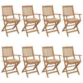 8 pcs folding garden chairs and solid acacia wood cushions by vidaXL, Garden chairs - Ref: Foro24-3074985, Price: 452,83 €, D...