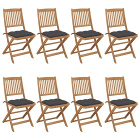 8 pcs folding garden chairs and solid acacia wood cushions by vidaXL, Garden chairs - Ref: Foro24-3075036, Price: 410,06 €, D...