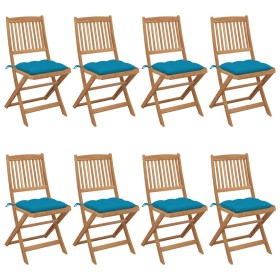 8 pcs folding garden chairs and solid acacia wood cushions by vidaXL, Garden chairs - Ref: Foro24-3075040, Price: 402,23 €, D...