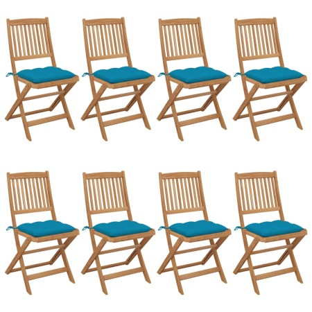 8 pcs folding garden chairs and solid acacia wood cushions by vidaXL, Garden chairs - Ref: Foro24-3075040, Price: 422,19 €, D...