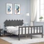 Gray solid wood bed frame with headboard 140x190 cm by vidaXL, Beds and slatted bases - Ref: Foro24-3193448, Price: 145,33 €,...