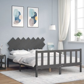 Gray solid wood bed frame with headboard 140x190 cm by vidaXL, Beds and slatted bases - Ref: Foro24-3193448, Price: 145,99 €,...