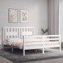 Double bed frame with white solid wood headboard by vidaXL, Beds and slatted bases - Ref: Foro24-3194577, Price: 145,26 €, Di...