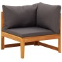 Ecksofa aus massivem Akazienholz mit dunkelgrauen Kissen von vidaXL, Modulare Sofas für den Außenbereich - Ref: Foro24-316320...