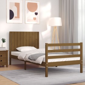 Honey brown solid wood bed frame with headboard 90x200cm by vidaXL, Beds and slatted bases - Ref: Foro24-3194754, Price: 121,...