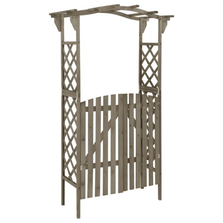 Pérgola con puerta madera maciza de abeto gris 116x40x204 cm de vidaXL, Pérgolas, arcos y enrejados de jardín - Ref: Foro24-3...