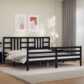 Estructura de cama con cabecero madera maciza negro 200x200 cm de vidaXL, Camas y somieres - Ref: Foro24-3193945, Precio: 166...