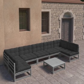 8-piece garden furniture set with gray pine wood cushions by vidaXL, Garden sets - Ref: Foro24-3077191, Price: 704,51 €, Disc...