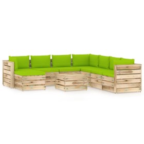 Garden furniture 9 pieces with green impregnated wood cushions by vidaXL, Garden sets - Ref: Foro24-3074794, Price: 986,99 €,...