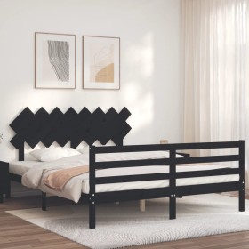 Bed frame with black solid wood headboard 160x200 cm by vidaXL, Beds and slatted bases - Ref: Foro24-3195300, Price: 157,99 €...