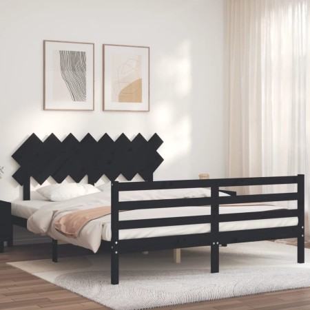 Estructura de cama con cabecero madera maciza negro 160x200 cm de vidaXL, Camas y somieres - Ref: Foro24-3195300, Precio: 157...