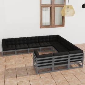 Set de muebles de jardín 10 pzas con cojines madera pino gris de vidaXL, Conjuntos de jardín - Ref: Foro24-3077046, Precio: 9...