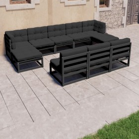 8-teiliges Gartenmöbel-Set mit Kissen aus schwarzem Kiefernholz von vidaXL, Gartensets - Ref: Foro24-3077148, Preis: 870,15 €...