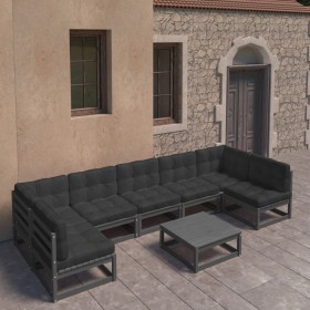 Set de muebles de jardín 8 pzas con cojines madera pino negro de vidaXL, Conjuntos de jardín - Ref: Foro24-3077193, Precio: 8...