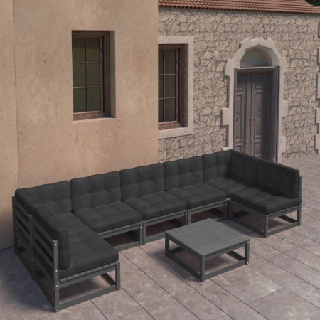 Set de muebles de jardín 8 pzas con cojines madera pino negro de vidaXL, Conjuntos de jardín - Ref: Foro24-3077193, Precio: 8...