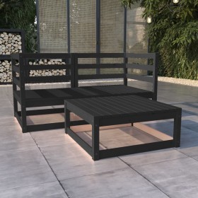 Juego de muebles de jardín 3 pzas y cojines negro madera pino de vidaXL, Conjuntos de jardín - Ref: Foro24-3075253, Precio: 2...