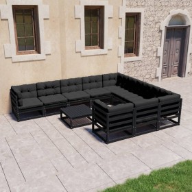 11-teiliges Gartenmöbel-Set mit Kissen aus schwarzem Kiefernholz von vidaXL, Gartensets - Ref: Foro24-3077053, Preis: 1,00 €,...