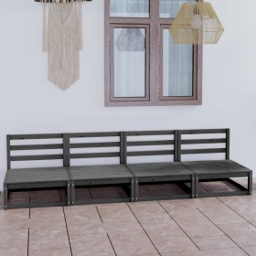 Garden sofa, 4 seats, gray solid pine wood by vidaXL, Outdoor sofas - Ref: Foro24-3075341, Price: 219,99 €, Discount: %