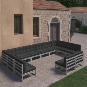 12-piece garden furniture set with gray pine wood cushions by vidaXL, Garden sets - Ref: Foro24-3077236, Price: 1,00 €, Disco...