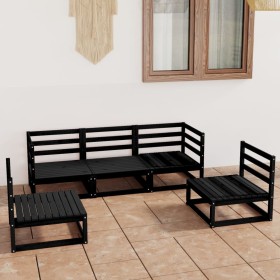 Juego de muebles de jardín 5 piezas negro madera maciza de pino de vidaXL, Conjuntos de jardín - Ref: Foro24-3075393, Precio:...