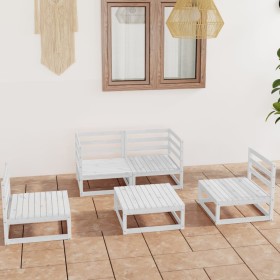 5-piece garden lounge set white solid pine wood by vidaXL, Garden sets - Ref: Foro24-3075385, Price: 230,37 €, Discount: %