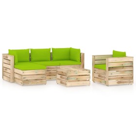 Muebles de jardín 6 piezas con cojines madera impregnada verde de vidaXL, Conjuntos de jardín - Ref: Foro24-3074854, Precio: ...