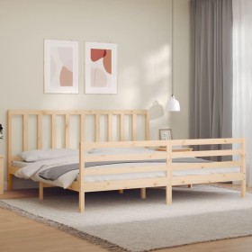 Bed frame with solid wood headboard 200x200 cm by vidaXL, Beds and slatted bases - Ref: Foro24-3193876, Price: 136,06 €, Disc...