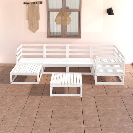 Set de salón de jardín de 7 piezas blanco madera maciza de pino de vidaXL, Conjuntos de jardín - Ref: Foro24-3075690, Precio:...