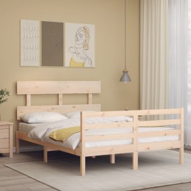 Estructura de cama con cabecero madera maciza 140x200 cm de vidaXL, Camas y somieres - Ref: Foro24-3195091, Precio: 117,83 €,...