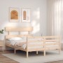 Bed frame with solid wood headboard 140x200 cm by vidaXL, Beds and slatted bases - Ref: Foro24-3195091, Price: 118,23 €, Disc...