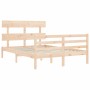 Bed frame with solid wood headboard 140x200 cm by vidaXL, Beds and slatted bases - Ref: Foro24-3195091, Price: 118,23 €, Disc...