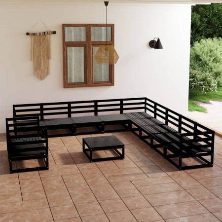 Juego de muebles de jardín 12 pzas negro madera maciza de pino de vidaXL, Conjuntos de jardín - Ref: Foro24-3075943, Precio: ...