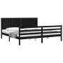 Bed frame with black solid wood headboard 200x200 cm by vidaXL, Beds and slatted bases - Ref: Foro24-3194790, Price: 185,31 €...