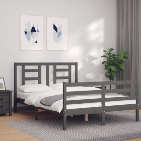 Gray solid wood bed frame with headboard 140x190 cm by vidaXL, Beds and slatted bases - Ref: Foro24-3194683, Price: 158,92 €,...